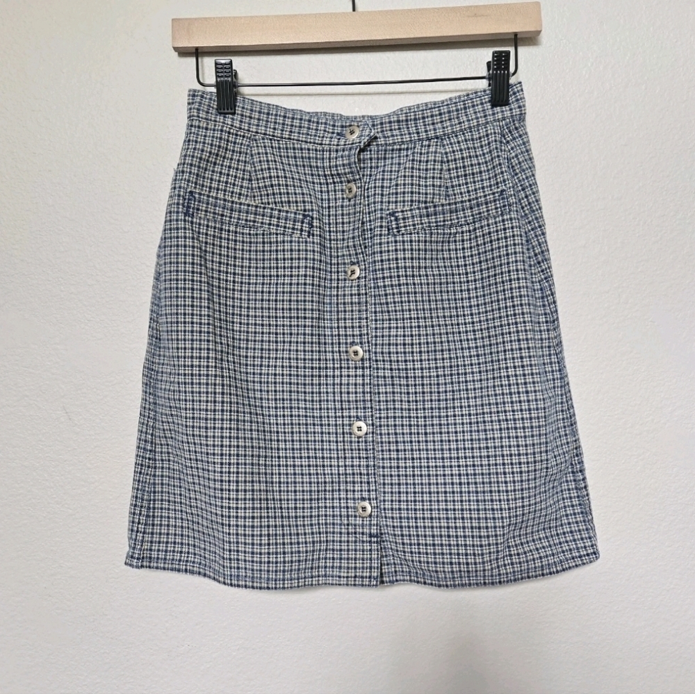 Vintage 90s Liz Claiborne Cotton Plaid Button Front Skirt Small Academia Preppy